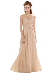 Fantastic Empire Prom Party Dress Champagne Halter Top Chiffon Sleeveless Floor Length Backless