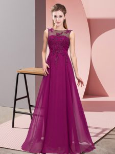 Sleeveless Floor Length Beading and Appliques Zipper Quinceanera Court Dresses with Purple