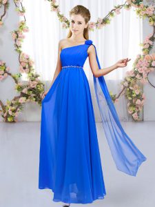 Beading and Hand Made Flower Dama Dress Royal Blue Lace Up Sleeveless Floor Length