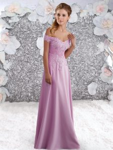 Floor Length Zipper Lilac for Prom and Party with Beading and Lace