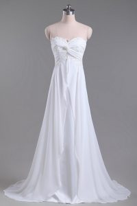 Sumptuous Sweetheart Sleeveless Bridal Gown Brush Train Beading and Lace White Chiffon