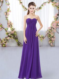 Sleeveless Chiffon Floor Length Zipper Vestidos de Damas in Purple with Ruching