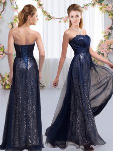 Navy Blue Bridesmaid Dresses Wedding Party with Sequins Sweetheart Sleeveless Lace Up