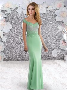 Custom Designed Beading Prom Gown Apple Green Zipper Sleeveless Sweep Train