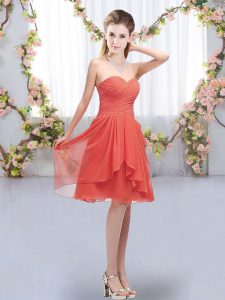 Eye-catching Chiffon Sweetheart Sleeveless Lace Up Ruffles and Ruching Bridesmaid Gown in Coral Red