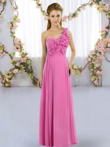 Clearance Rose Pink Sleeveless Hand Made Flower Floor Length Bridesmaid Dress