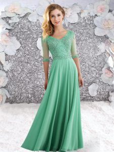 Apple Green Half Sleeves Chiffon Zipper Dress for Prom for Prom and Party
