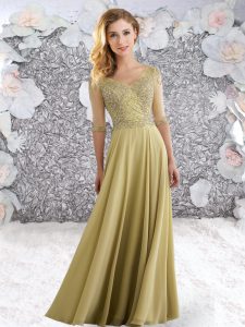 New Arrival Chiffon Half Sleeves Floor Length Prom Dresses and Beading