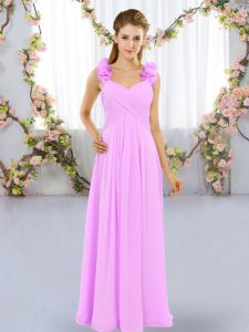 Lilac Lace Up Straps Hand Made Flower Bridesmaid Dresses Chiffon Sleeveless