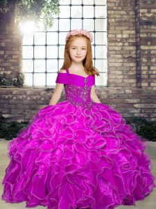 Gorgeous Ball Gowns Pageant Dress Wholesale Fuchsia Straps Organza Sleeveless Floor Length Lace Up