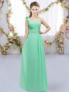 Turquoise Sleeveless Floor Length Hand Made Flower Lace Up Bridesmaid Dress