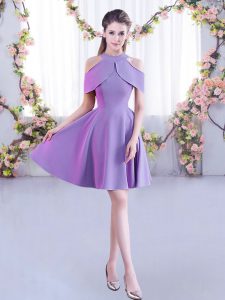 Attractive High-neck Short Sleeves Zipper Quinceanera Court Dresses Lavender Chiffon