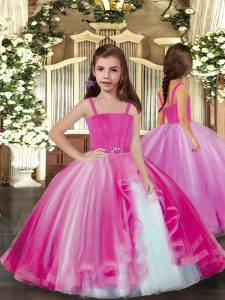Lilac Tulle Lace Up Pageant Dresses Sleeveless Floor Length Beading