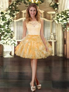 Great Lace and Ruffles Prom Dress Gold Zipper Sleeveless Mini Length