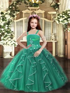 Elegant Floor Length Dark Green Pageant Dress Toddler Straps Sleeveless Lace Up