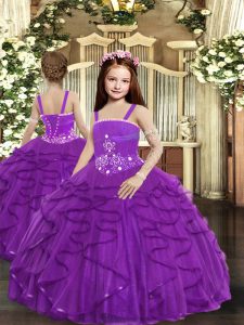 Floor Length Ball Gowns Sleeveless Purple Little Girls Pageant Dress Wholesale Lace Up