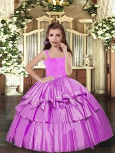 Ruffled Layers Little Girls Pageant Dress Lilac Lace Up Sleeveless Floor Length