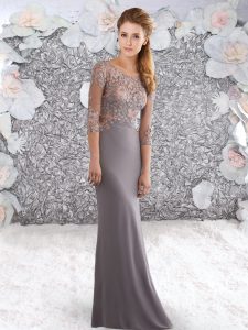 Elegant Grey Evening Dress Prom and Party with Lace Scoop Half Sleeves Zipper