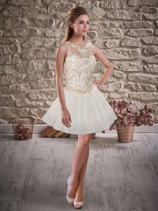 White Dress for Prom Prom and Party with Beading Scoop Sleeveless Lace Up