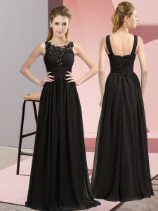 Hot Selling Black Sleeveless Beading and Appliques Floor Length Quinceanera Court Dresses