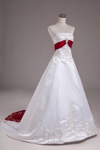 White Sleeveless Brush Train Beading and Embroidery Bridal Gown