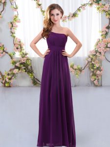 Dark Purple Zipper Dama Dress Ruching Sleeveless Floor Length