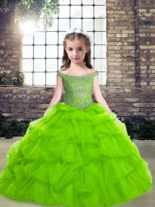 Cheap Floor Length Kids Pageant Dress Organza Sleeveless Beading and Pick Ups