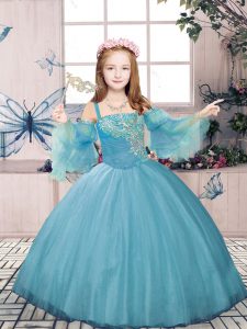 Blue Straps Lace Up Beading Little Girls Pageant Dress Wholesale Sleeveless