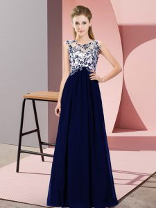 Empire Dama Dress for Quinceanera Royal Blue Scoop Chiffon Sleeveless Floor Length Zipper