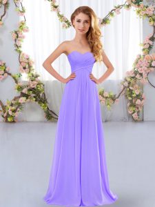 Lavender Lace Up Wedding Party Dress Ruching Sleeveless Floor Length