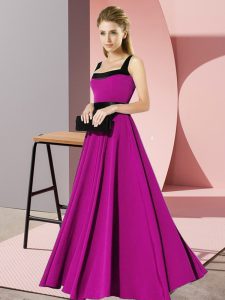 Fuchsia Sleeveless Belt Floor Length Bridesmaid Dresses