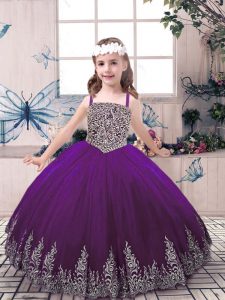Best Purple Straps Lace Up Beading and Appliques Little Girl Pageant Gowns Sleeveless