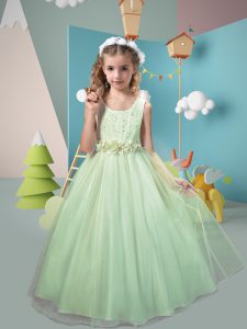 Elegant Apple Green Scoop Neckline Hand Made Flower Flower Girl Dresses for Less Sleeveless Zipper