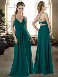 Hot Selling Floor Length Empire Sleeveless Turquoise Bridesmaid Dress Criss Cross