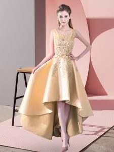 High Low Gold Bridesmaids Dress Scoop Sleeveless Zipper