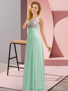 Gorgeous Sleeveless Floor Length Beading Side Zipper Wedding Party Dress with Apple Green