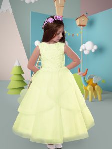 Captivating Ankle Length A-line Sleeveless Yellow Green Flower Girl Dress Zipper