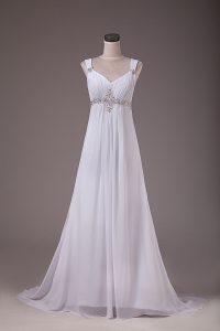 New Arrival White Sleeveless Beading Lace Up Wedding Gowns