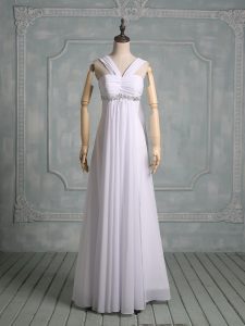Clearance Straps Sleeveless Wedding Dresses Floor Length Beading White Chiffon
