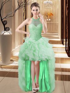 Noble High Low Apple Green Evening Dress Halter Top Sleeveless Lace Up