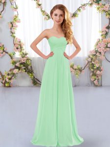 Apple Green Sleeveless Floor Length Ruching Lace Up Quinceanera Dama Dress