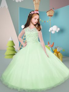 Tulle High-neck Sleeveless Backless Appliques Toddler Flower Girl Dress in Apple Green