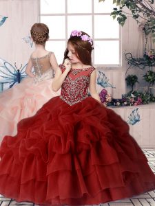 High Quality Red Little Girls Pageant Dress Wholesale Party and Wedding Party with Beading and Pick Ups Off The Shoulder