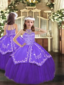Elegant Sleeveless Lace Up Floor Length Beading and Embroidery Kids Formal Wear