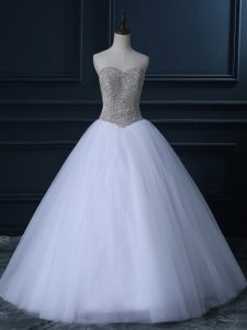 Sleeveless Zipper Floor Length Beading and Bowknot Wedding Dress