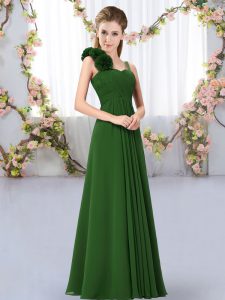 Straps Sleeveless Dama Dress Floor Length Hand Made Flower Dark Green Chiffon