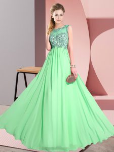 Super Empire Wedding Guest Dresses Green Scoop Chiffon Sleeveless Floor Length Backless