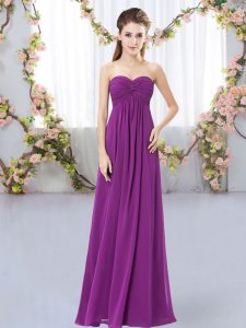 Floor Length Purple Court Dresses for Sweet 16 Chiffon Sleeveless Ruching