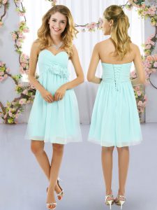 New Style Aqua Blue Sleeveless Chiffon Lace Up Damas Dress for Wedding Party