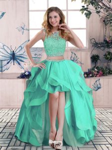 Scoop Sleeveless Tulle Prom Homecoming Dress Beading and Lace and Ruffles Zipper
